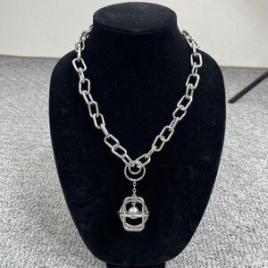 BaubleBar Necklace Silver Tone Chunky Chain Orb Pendant Women Jewelry Signed